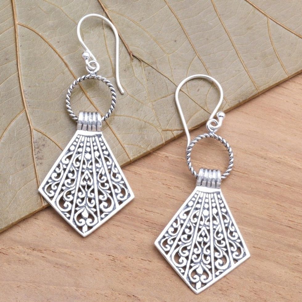 Balinese Sterling Silver Dangle Earrings 'Lamak Flags'