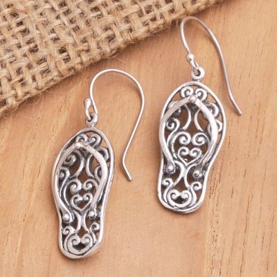 Alternate image for Sterling Silver Dangle Earrings with Balinese Sandals Balinese Beach