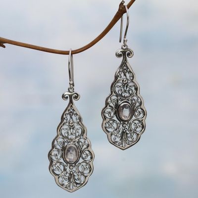 Alternate image for Sterling Silver Rainbow Moonstone Dangle Earrings Indonesia Mystical Portals