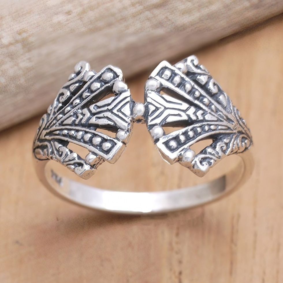 Fan-Shaped Sterling Silver Band Ring Crafted in Bali 'Beautiful Fan'