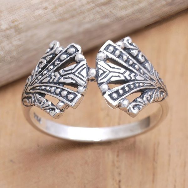 Alternate image for Fan-Shaped Sterling Silver Band Ring Crafted in Bali Beautiful Fan