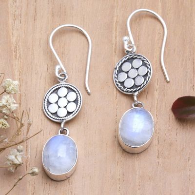 Alternate image for Sterling Silver Dangle Earrings with Rainbow Moonstones Moon Speckles