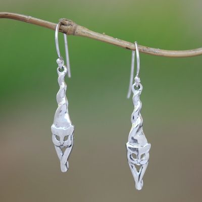 Alternate image for Sterling Silver Cat Dangle Earrings Crafted in Bali Kitty Stretch