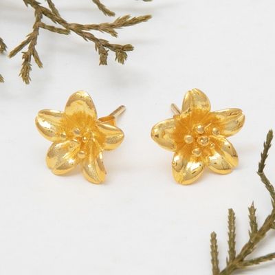 Alternate image for 18k Gold-Plated Floral Sterling Silver Button Earrings Summery Frangipani