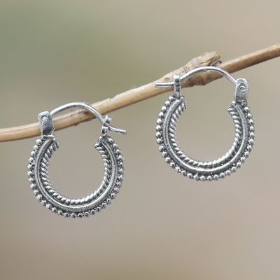 Alternate image for Sterling Silver Hoop Earrings Handcrafted in Bali Luminescent Halo