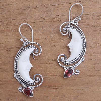 Alternate image for Garnet Moon Dangle Earrings Crafted in Bali Bun Crescents