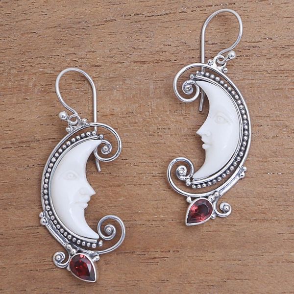 Alternate image for Garnet Moon Dangle Earrings Crafted in Bali Bun Crescents