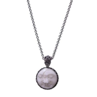 Alternate image for Balinese Handcrafted Silver Necklace with Bone Inlay Moon Romancing