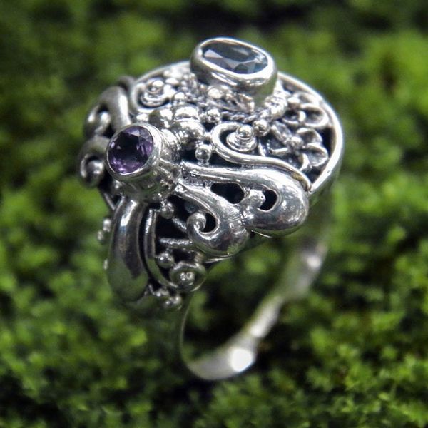Alternate image for Amethyst  Blue Topaz Sterling Silver Dragonfly Floral Ring Seminyak Dragonfly
