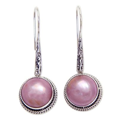 Alternate image for Balinese Cultured Pink Pearl Dangle Earrings Balinese Camellia