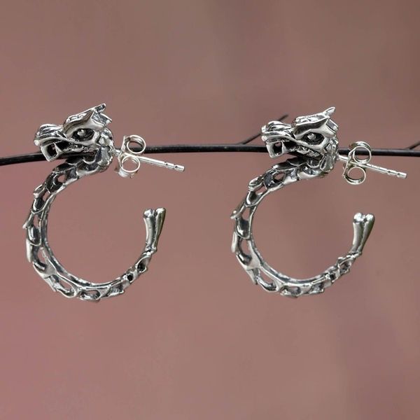 Alternate image for Balinese Dragon Half-hoop Earrings Anantaboga Dragon
