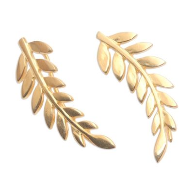 Alternate image for Gold-Plated Ear Climber Earrings with Frond Motif Golden Frond