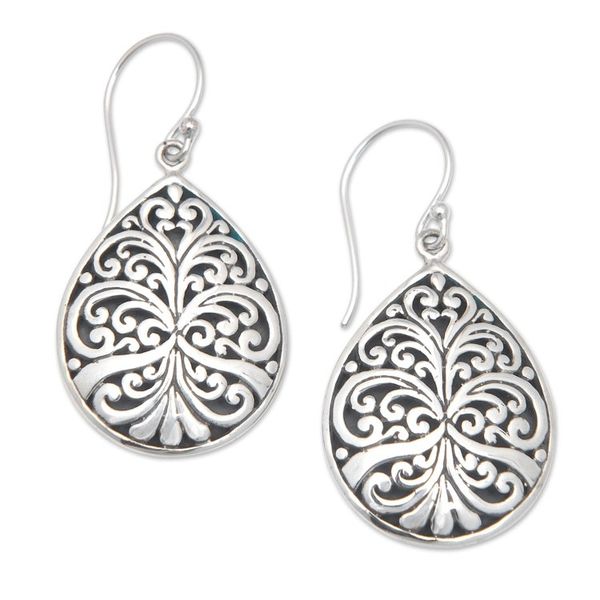 Alternate image for Sterling Silver Dangle Earrings with Swirl Motifs from Bali Forest Glam