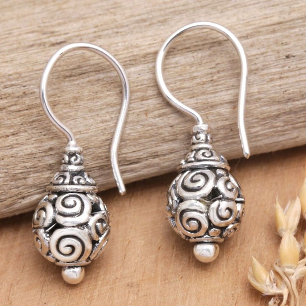 Balinese Traditional Sterling Silver Dangle Earrings 'Bali's Grandeur'