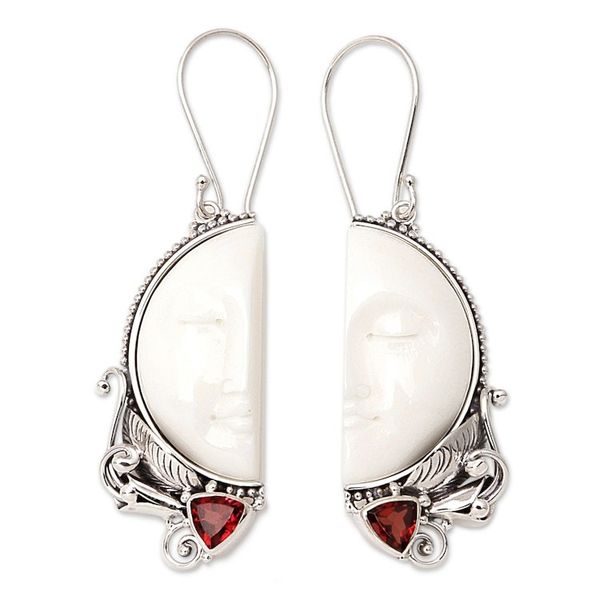 Alternate image for Handcrafted Garnet and Bone Dangle Earrings from Bali Half of My Soul