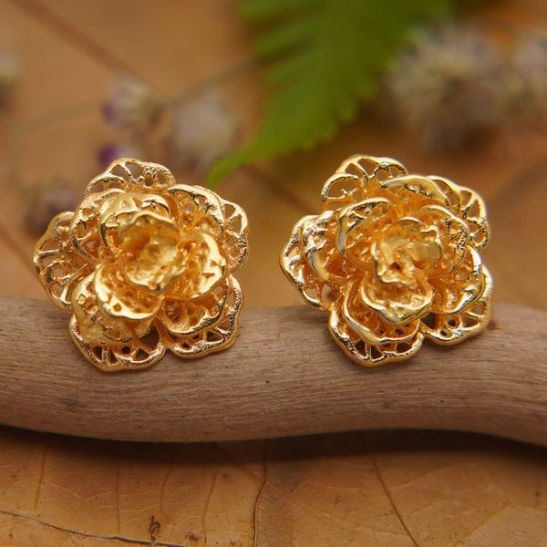 Alternate image for Polished Floral 18k Gold-Plated Button Earrings Summery Rose