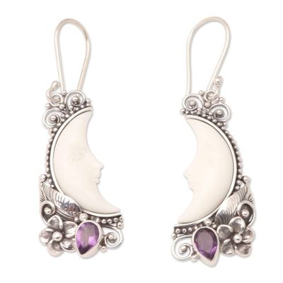 Alternate image for Amethyst Dangle Earrings with Crescent Moon Motif Dusky Dreams