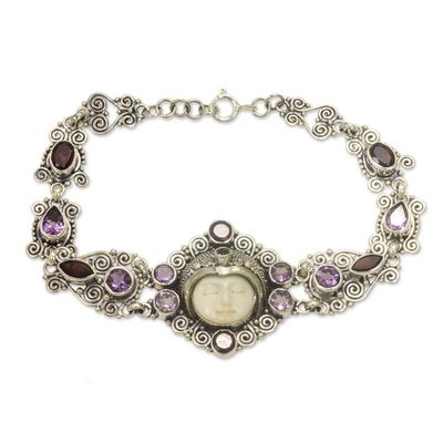 Alternate image for Amethyst and Garnet Sterling Silver Link Bracelet from Bali Sleeping Princess