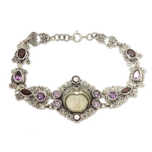 Alternate image for Amethyst and Garnet Sterling Silver Link Bracelet from Bali Sleeping Princess