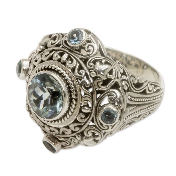 Alternate image for Blue Topaz and Sterling Silver Cocktail Ring Mahameru Blue