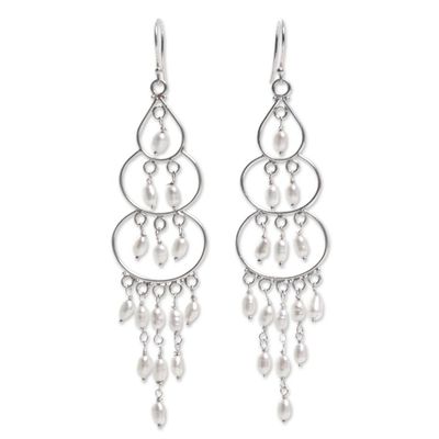 Alternate image for Sterling Silver Cultured Pearl Chandelier Earrings Indonesia Moonlit Orbs