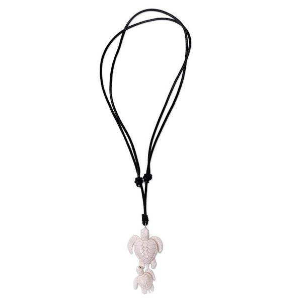 Alternate image for Handcrafted White Turtle Pendant and Leather Cord Necklace Swimming with Mother