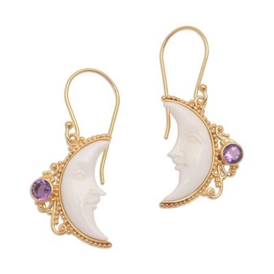 Alternate image for Gold Plated Amethyst Crescent Moon Dangle Earrings from Bali Regal Crescents