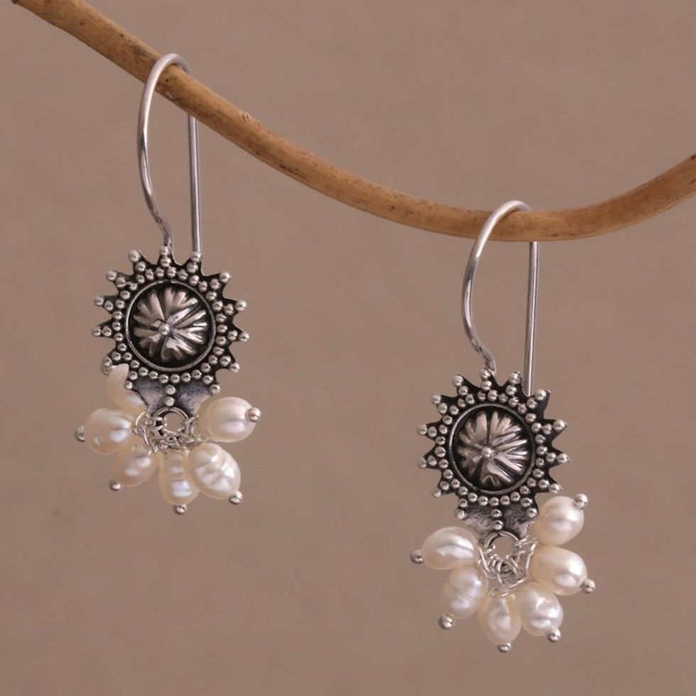 Artisan Crafted Sterling Silver and Pearl Earrings 'Femme Fatale'