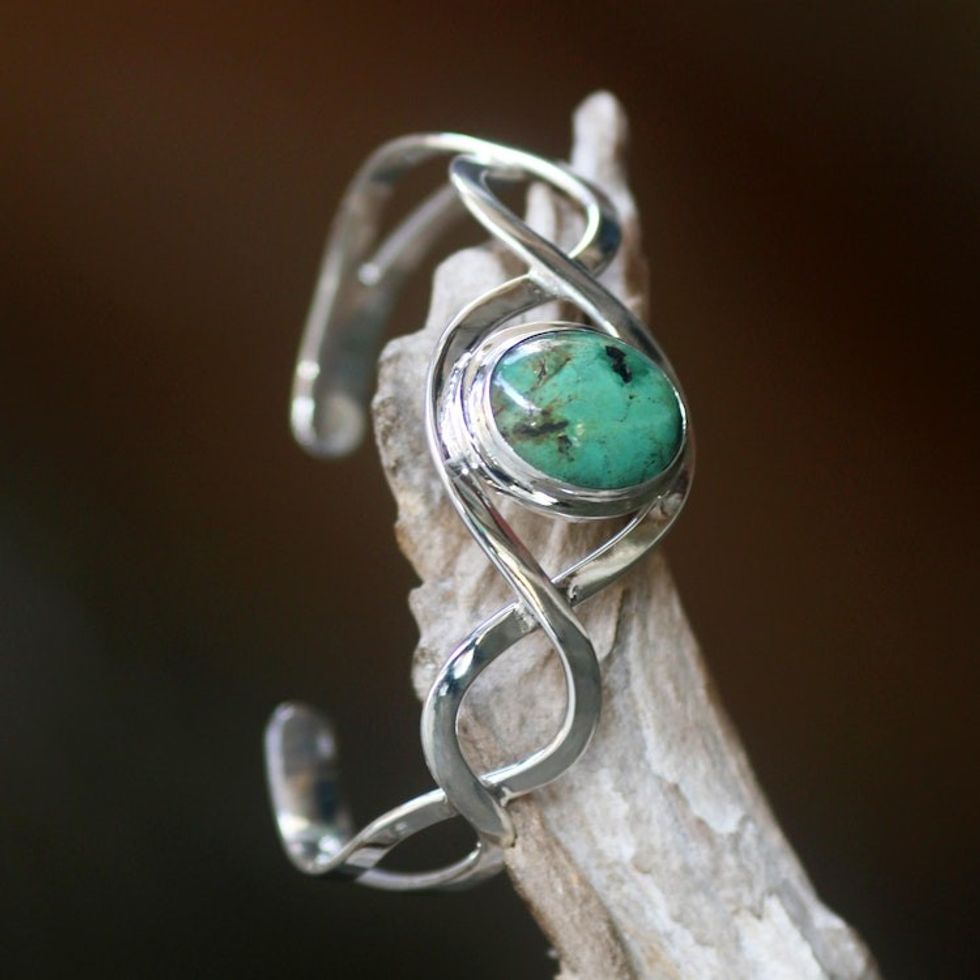 Sterling Silver and Reconstituted Turquoise Cuff Bracelet 'DNA'