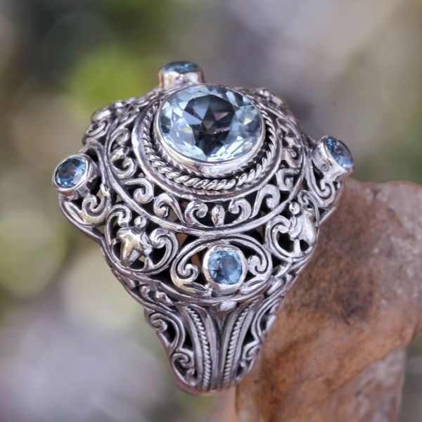 Alternate image for Blue Topaz and Sterling Silver Cocktail Ring Mahameru Blue