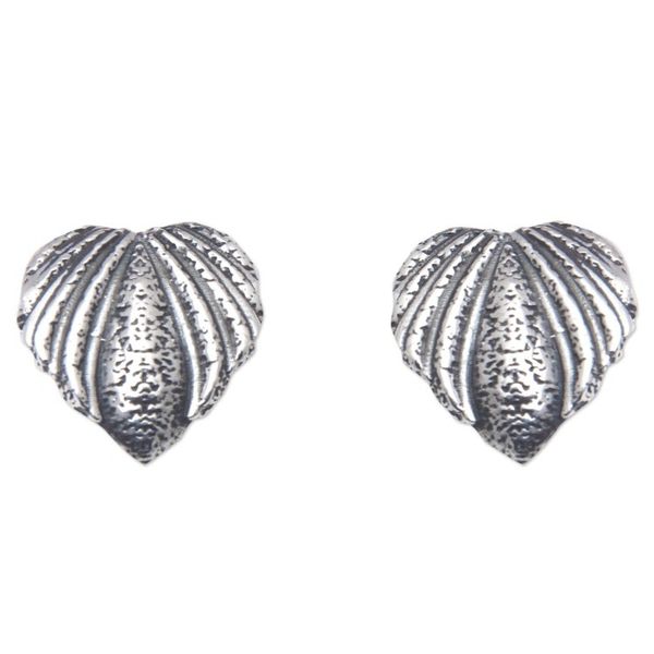 Alternate image for Oxidized Sterling Silver Heart-Themed Button Earrings Charcoal Heart