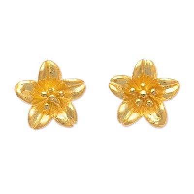 Alternate image for 18k Gold-Plated Floral Sterling Silver Button Earrings Summery Frangipani