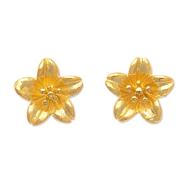 Alternate image for 18k Gold-Plated Floral Sterling Silver Button Earrings Summery Frangipani
