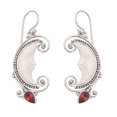 Alternate image for Garnet Moon Dangle Earrings Crafted in Bali Bun Crescents