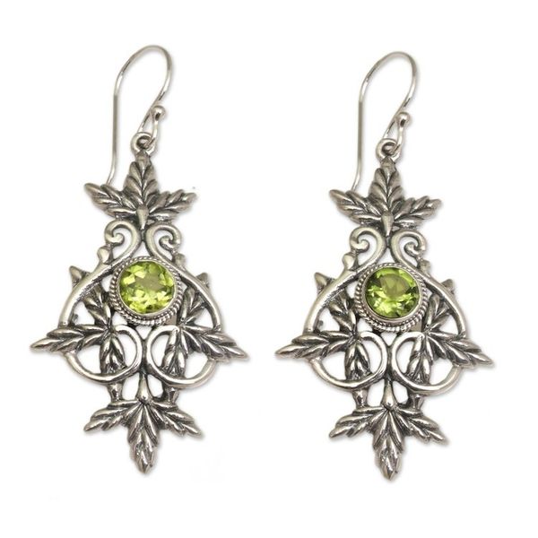 Alternate image for Sterling Silver and Peridot Leaf Dangle Earrings Marvelous Vintage