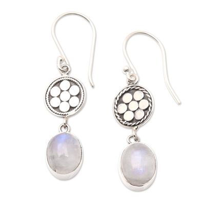 Alternate image for Sterling Silver Dangle Earrings with Rainbow Moonstones Moon Speckles