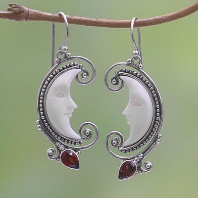 Alternate image for Garnet Moon Dangle Earrings Crafted in Bali Bun Crescents