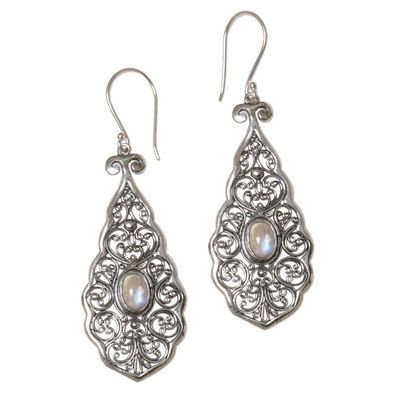 Alternate image for Sterling Silver Rainbow Moonstone Dangle Earrings Indonesia Mystical Portals