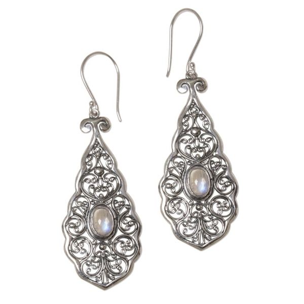 Alternate image for Sterling Silver Rainbow Moonstone Dangle Earrings Indonesia Mystical Portals