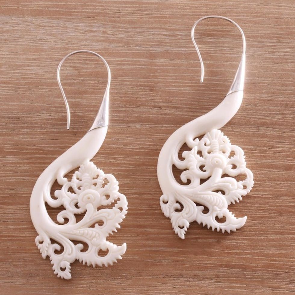 Artisan Crafted Bone Drop Earrings from Bali 'Pura Plains'