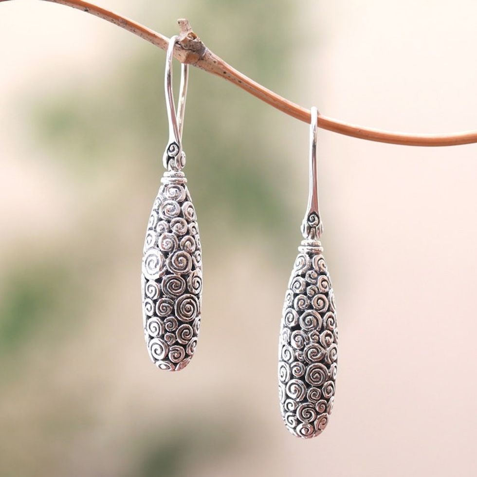Curl Motif Sterling Silver Dangle Earrings from Bali 'Buddha's Clouds'