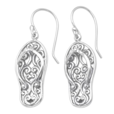 Alternate image for Sterling Silver Dangle Earrings with Balinese Sandals Balinese Beach