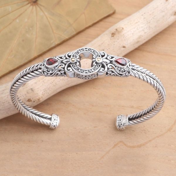 Alternate image for Sterling Silver and Garnet Cuff Bracelet from Bali Fiery Gate