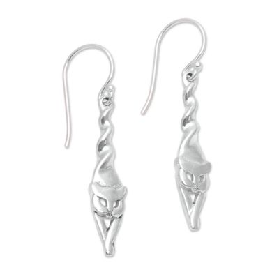 Alternate image for Sterling Silver Cat Dangle Earrings Crafted in Bali Kitty Stretch