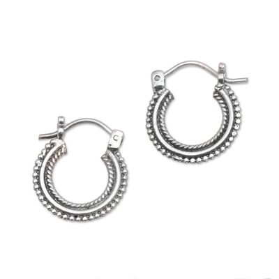 Alternate image for Sterling Silver Hoop Earrings Handcrafted in Bali Luminescent Halo
