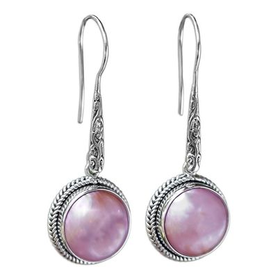 Alternate image for Balinese Cultured Pink Pearl Dangle Earrings Balinese Camellia