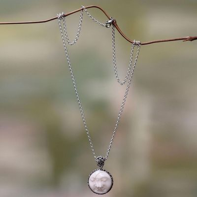 Alternate image for Balinese Handcrafted Silver Necklace with Bone Inlay Moon Romancing