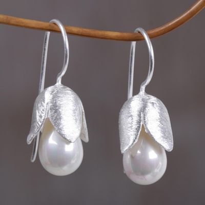 Alternate image for Floral Sterling Silver and Pearl Earrings Floral Bud