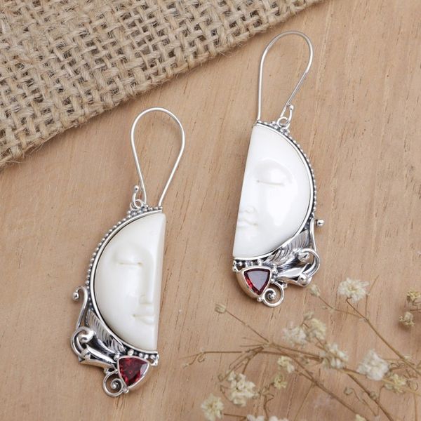 Alternate image for Handcrafted Garnet and Bone Dangle Earrings from Bali Half of My Soul