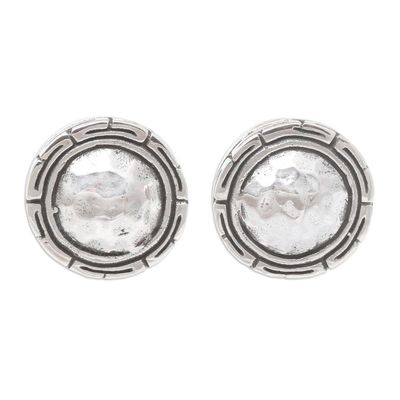 Alternate image for Hand Crafted Sterling Silver Button Earrings Shimmering Gong
